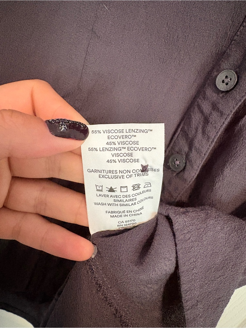 Frank & Oak Aubergine Purple Grey Long-Sleeve Button Up Front Top Blouse Shirt - Picture 4 of 4